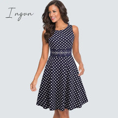 Ingvn - Women Vintage Casual Round Neck A line Summer Elegant Floral Lace Patchwork Sleeveless Tunic Party Swing Dress HA079