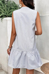 Ingvn - Notched Neck Ruffle Hem Sleeveless Dress