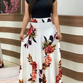 Plus Size Elegant Maxi Dress - Vibrant Colorblock Polka Dot Pattern, Short Sleeve, Medium Stretch, Comfortable, Flattering, and Flowy Design for Women - Perfect for Casual, Formal, and Special Occasions