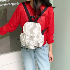 Ingvn Nylon Pearly Light Quality Women's Backpack Casual Preppy Backpack Style Bow Elegant Travel Outdoor Double Shoulder Backpack