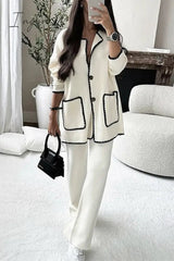 Ingvn - Casual Solid Patchwork Frenulum Long Sleeve Two Pieces