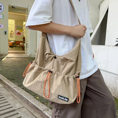 Ingvn Japanese Style Lightweight Crossbody Waterproof Unisex Shoulder Bag Drawstring Portable Workbag Student Versatile Backpacks