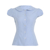 Women Plaid Shirts Short Sleeve Button Closure Summer Tops and Blouses Streetwear for Casual Daily