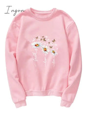 Ingvn - Women's Sweatshirt Pullover Basic Black Yellow Pink Floral Butterfly Street Round Neck Long Sleeve Top Micro-elastic Fall & Winter