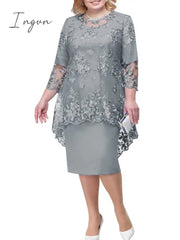 Ingvn - Women Plus Size Dress O-neck Midi Loose Dress M-5XL Lady Evening Lace Mesh Sexy Elegant Dress Female Clothing Summer Autumn