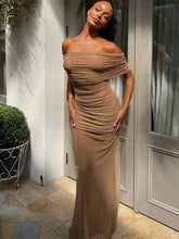 Sexy Coquette Maxi Dress Women See Through Summer Elegant Slash Neck Ruched Stretch Clubwear Midnight Party Vestidos