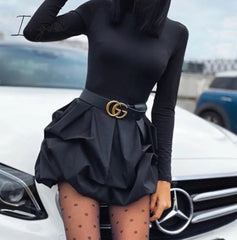 Ingvn - Solid Long Sleeve Mini Bud Dress Party Dress Black Dress Women Dress