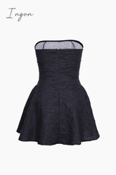 Jacquard Fitted Ruffle Hem Strapless Mini Dress