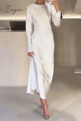 Ingvn - Elegant Solid O Neck A Line Dresses