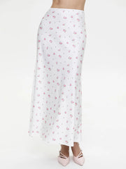 2025 Summer Floral Printed Pink Long Skirt For Women Casual High Waist Slim Elegant Party Maxi Skirt Female Stain Dress Clothes