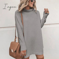 Ingvn - Fashion Dress Women Elegant Chic Solid Color Women's Dresses Office Soft Slim Dresses Female Turtleneck Woman Clothes Plus Size