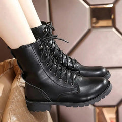 Ingvn Ladies Boots Elegant with Low Heels Footwear Biker Shoes for Women Mid Calf Black Work Half High Gothic Boot Goth Gyaru Y2k Hot