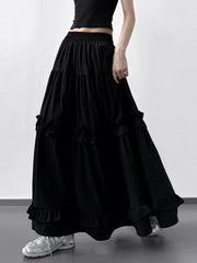 Elastic Waist Ruffle Maxi Skirt