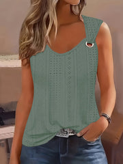 Eyelet Solid Tank Top, Casual Sleeveless Tank Top For Summer, Women's Clothing