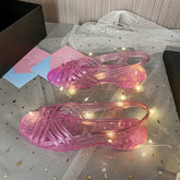 Ingvn Sandals for Women with Low Heels Footwear Plastic Ladies Shoes Crystal Summer Outdoor Jelly Pvc Trend Korea on Offer Casual