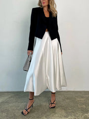 Ingvn Fashion Beige Satin Balloon Skirts for Women High Waist Office Lady Ankle-Length Skirt Chic Loose Skirt Female Clothe