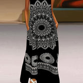 Flawless Mandala Floral Maxi Dress - Chic Notched Neck, Sleeveless Elegance - Fashionable Womens Clothing with Timeless Aesthetics
