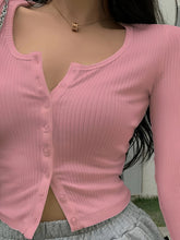 Solid Color Crew Neck Slim Fit Long Sleeve T-Shirt - Soft Y2K Ribbed Single Breasted Design for Everyday Wear, Comfortable Women's Clothing for Casual Occasions, Perfect for Spring and Summer Seasons