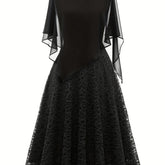 Solid Lace Chiffon Maxi Dress, Elegant Short Sleeve Dress For Wedding Party, Women's Clothing