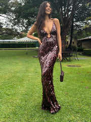 Fashion Sequined Slip Long Dress Women Sleeveless Deep V-neck Backless Slim Maxi Dress 2025 Summer Chic Party Birthday Dresses