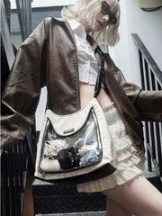 Ingvn Japanese Cute Itabag Large Capacity Sweet Kawaii Shoulder Bag for Women Pu Leather High Street Spice Girls Zip Handbags