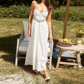Women Hollowed Long Cami Dress with Bow Tie-up Sweetheart Neck Cut Out Back Spaghetti Strap Dress for Daily Party
