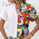 Ingvn - Women Tops Fashion Patchwork Color Shirt 2023 New Summer Short Sleeve Blouse V-neck Casual Loose Clothes Blusa Mujer 26456