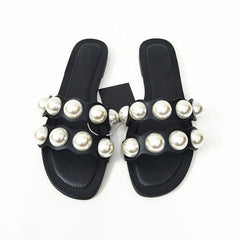 brand shoes 2026 Fashion Flat Slippers Party shoes Fulgurant Pearl Sandals thin Belt Roman Flat Women Flip Flops Casual Beach