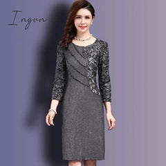Ingvn - Women Sexy Dress autumn Elegant Women Winter 3/4 Sleeve Knee Length Vintage Ol Work Wear Bodycon Lace Crochet Dresses 4XL