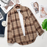 Ingvn - Plaid Shirts Women Top And Blouses Long Sleeve Oversized Cotton Ladies Casual Blusas One Pocket Loose Female Checked Shirt