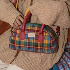 INGVN Fashion Handbag for Women Vintage American Style Plaid Fresh Cute Shoulder Bag New Luxury Designers Zipper Crossbody Bag