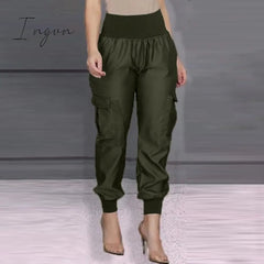 Ingvn - Work OL Overall Women Casual Solid Pant Vintage Elastic Waist Pencil Trouser 2023 Fashion Holiday Pantalon Palazzo Turnip