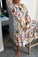 Ingvn - Casual Geometric Printing O Neck Shirt Dress Dresses