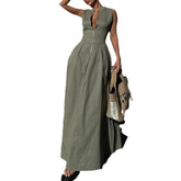 Pphmm 2000s fashion New Fashion Ladies Fashion Casual Sleeveless Solid Color Waist Dress