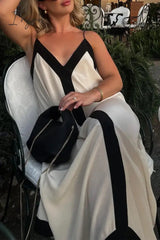 Ingvn - Sexy College Solid Patchwork V Neck Sling Dress Dresses
