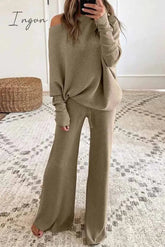 Ingvn - Fashion British Style Solid O Neck Long Sleeve Two Pieces(4 colors)
