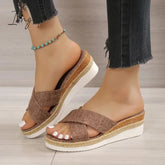 Ingvn - Women Sandals Wedges Heels Summer Shoes For Women Platform Sandalias Mujer Elegant Woman Heeled Shoes Slippers Summer Footwear
