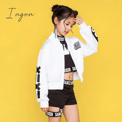 Ingvn - Children Hip Hop Dance Costumes Kids Street Dance Clothing White Jacket Black Vest Shorts Girls Dancewear Stage Outfit