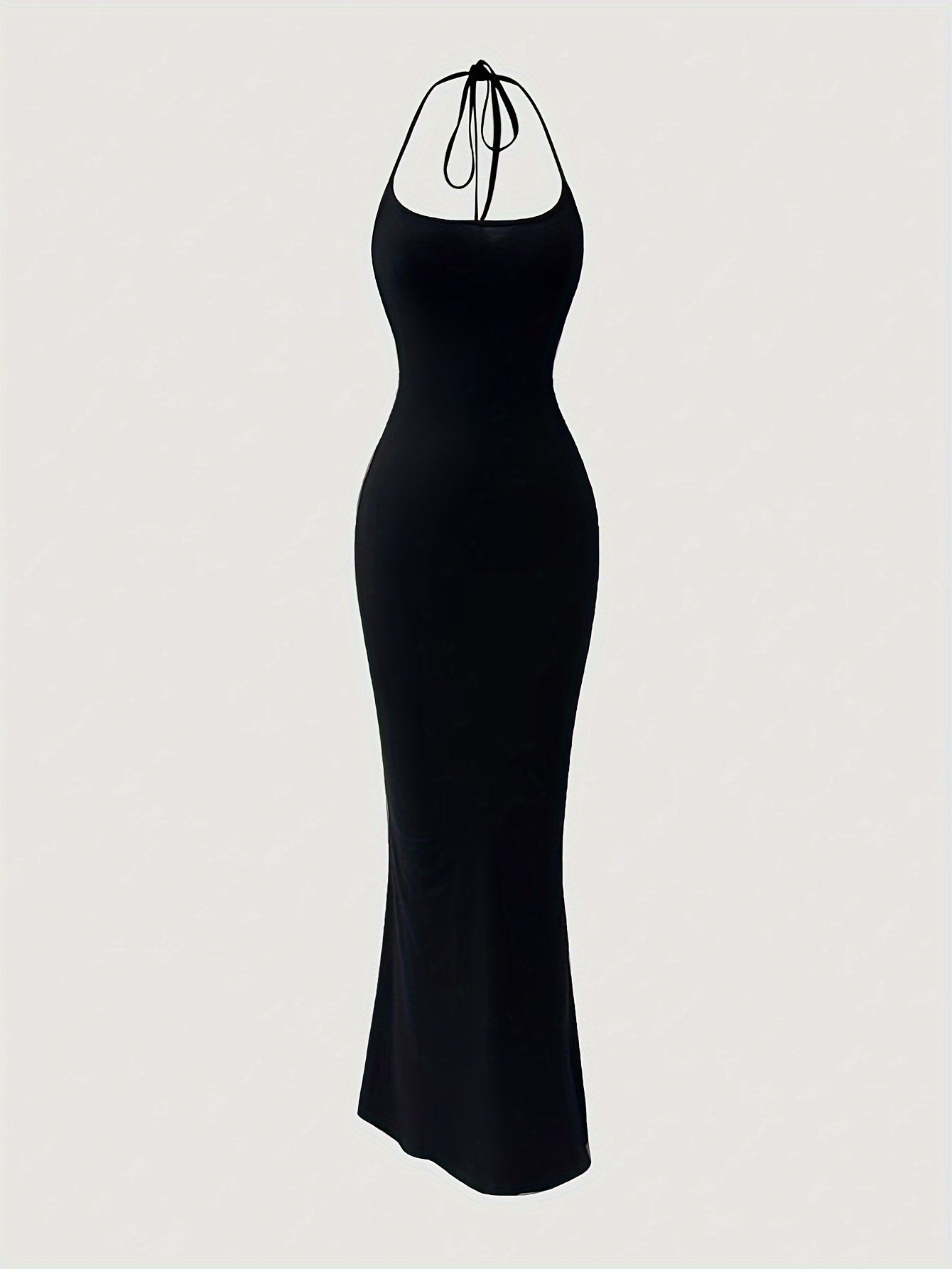 Solid Color Halter Neck Mermaid Dress - Sexy Backless Slim Fit, Flattering Ruffles, Flowy Hem, Perfect for Spring & Summer, Women's Stylish Clothing for Outdoor Events