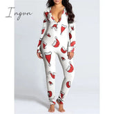 Ingvn - Women's Pajamas Jumpsuit Elk Snowflake Casual Comfort Soft Home Christmas Daily Polyester Breathable V Wire Long Sleeve Hole Fall Winter White Red