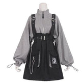 Gothic Girl High Waist Punk Mini Dress Vintage Women Dress Long Sleeve Hat Collar Fashion Sexy Lolita Black Dress Plus Size