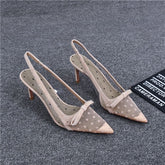 Women's Shoes Summer Fashion Pointy Bow Mesh Breathable Stiletto Heel Shallow Sandals for Women Zapatos De Mujer