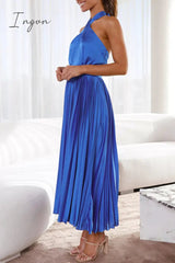 Ingvn - Elegant Solid Fold Halter Dresses