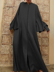 Ingvn - Lemongor Muslim Dubai Turkey Islam Dress 2023 Spring Batwing Sleeve Split-Front Solid Color Elegant Party Maxi Dresses For Women