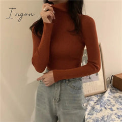 Ingvn - Autumn Winter Knitted Sweater Pullovers Turtleneck Sweater for Women Long Sleeve White Black Soft Female Jumper Clothing