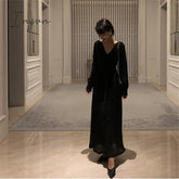 Ingvn - Vintage Glitter Long Maxi Dress Women Spring High Waist Long Sleeve Elegant Boho Dress Shiny Party Dress Plus Size Sexy