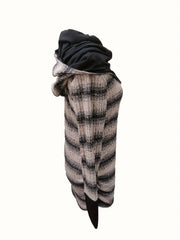 Striped Print Button Decor Tunic Hoodie, Casual Long Sleeve Hoodie Sweatshirt, Women's Clothing