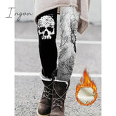 Ingvn - Women's Tights Leggings Full Length Print Stretchy High Waist Fashion Halloween Casual Daily Red & White Green S M