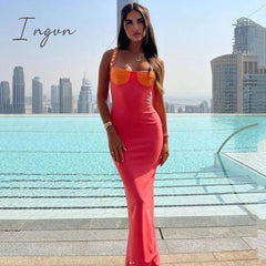 Ingvn - Elegant Strapless Sexy Bodycon Maxi Dress Summer Sleeveless Button Buckles Slim Bandage Long Party Women Dress Midi Vestidos