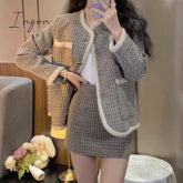 Ingvn - Autumn Winter Korean Fashion Casual Plaid Tweed 2 Piece Set Women Jacket Coat + Mini Skirt Suits Female Vintage Two Piece Sets